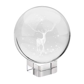YQ 3D Elk Crystal Ball,Crystal Ball with Free Clear Stand, Deer Paperweight Ball for Birthday Home Office Decor(50mm)