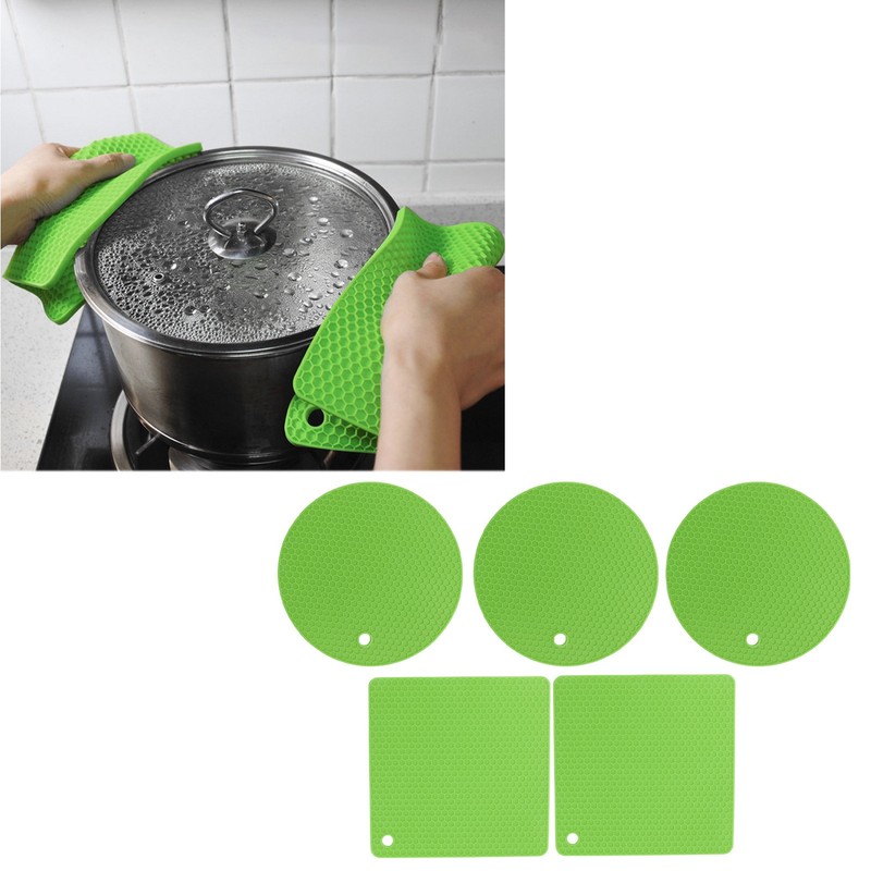 5Pcs Silicone Trivet Mat Square Round Honeycomb Hot Pad Non