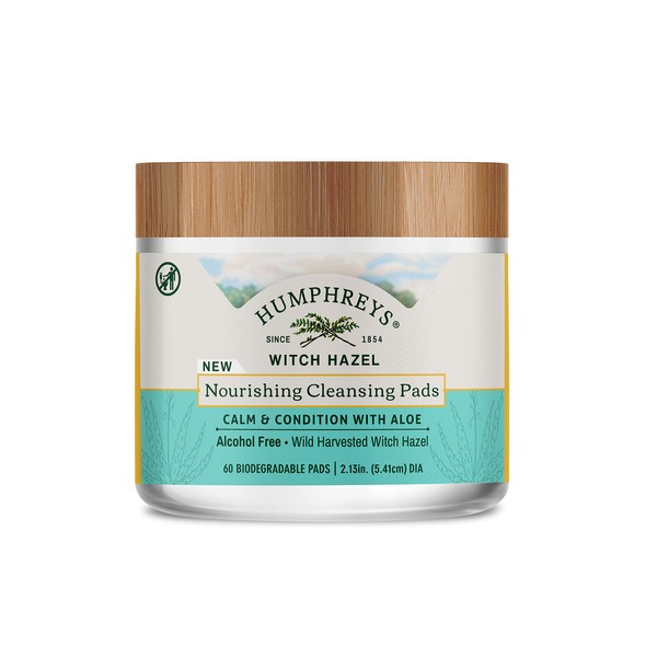 Humphreys Nourishing Witch Hazel Cleansing Pads with Aloe, Alcohol Free