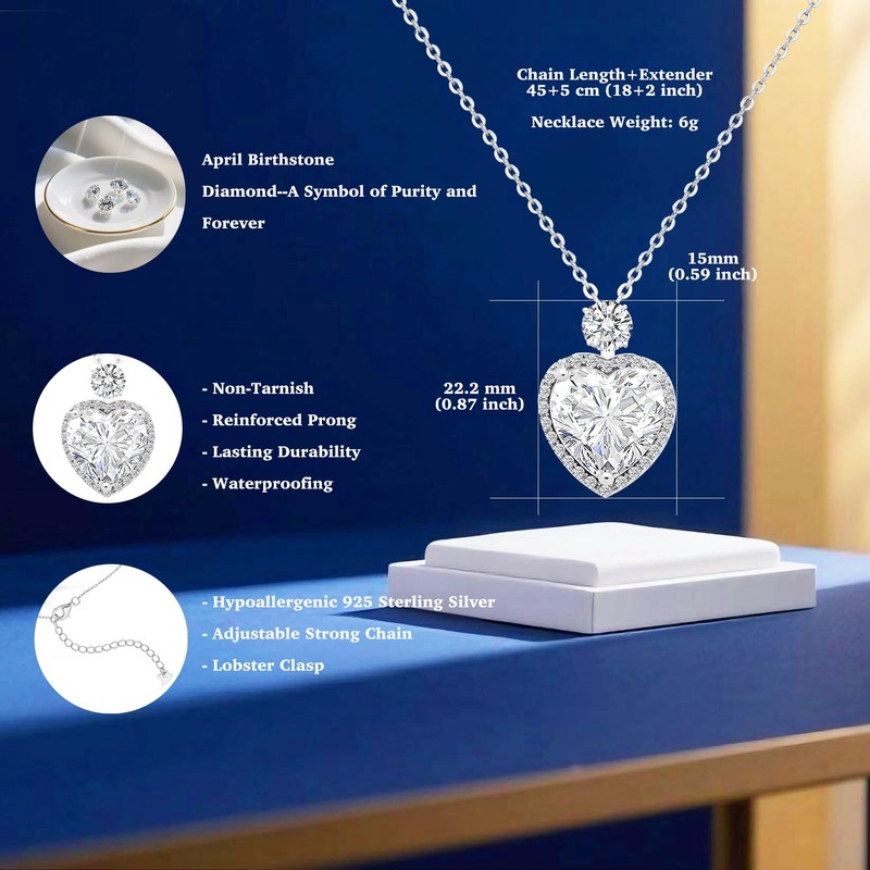 Love Heart Diamond Necklace for Women – S925 Sterling Silver
