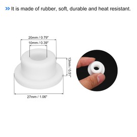 QUARKZMAN Pack of 10 T-shaped rubber sleeves, diameter 20 mm, outer diameter 1.06 inches, inner diameter 0.39 inches (27 x 10 x 13 mm), sealing protection, flexible hole plugs for cable pipes, white