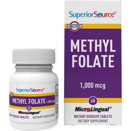 Superior Source Methyl Folate 1,000 mcg - Folate Supplement for Women & Men - Methylated Folate Supplement Supports Healthy Nervous System & Red Blood Cells - 60 Sublingual Dissolving Tablets