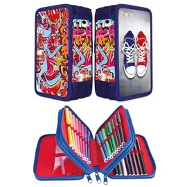 gimboo School Pencil Case with Accessories, blue, Motif - Graffiti