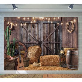 Alltten 10x8ft Western Cowboy Backdrop Western Party Decorations Wild West Vintage Wooden House Barn Door Photography Background Cowboy Theme Party Decorations Banner Photo Booth F44