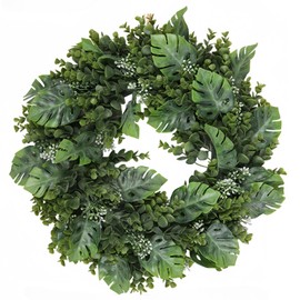 Spring Wreaths for Front Door: 18 Inch Wreath Decor W/Monstera Eucalyptus Berries, Hanger, Hemp Rope for Home, Wall, Window, Living Room, Bedroom, Bathroom, Kitchen, Office, Indoor, Outdoor