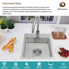 16 Inch Bar Sink Undermount – Delironexu 18 Gauge Stainless Steel Small Kitchen Sink, 16"x18"x8" Small Bar Sinks, Wet bar sink with Brushed Finish for Outdoor, RV, and Prep Use
