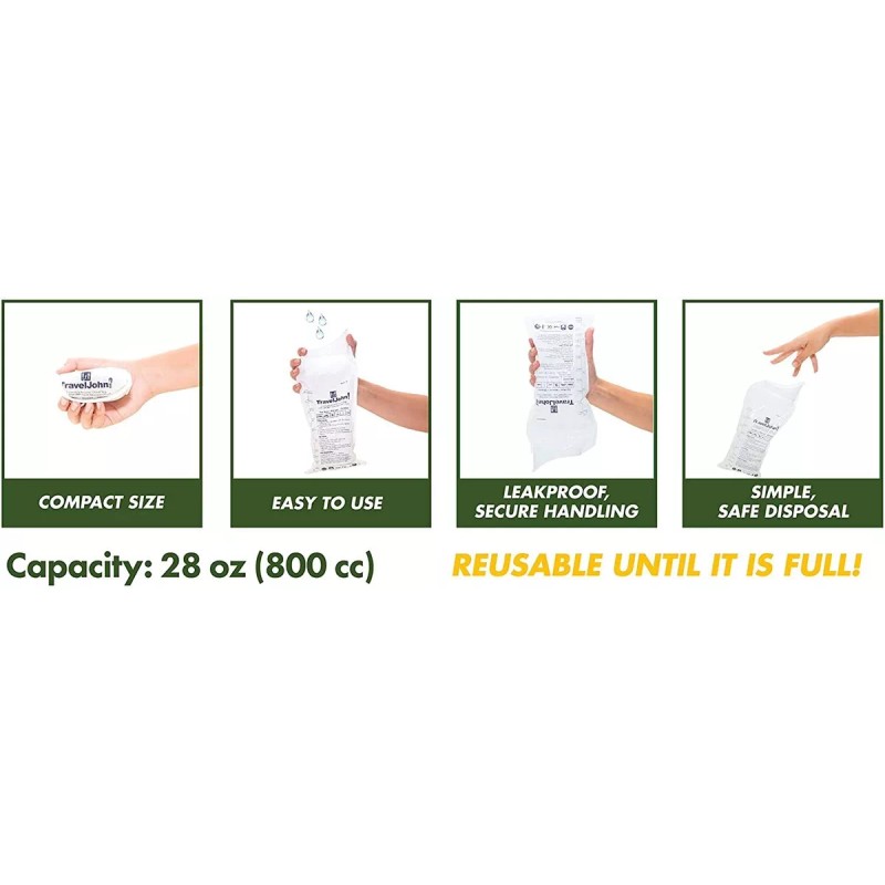 Travel John Resealable Disposable Urinal Bags (tj1n) - 6 Pac