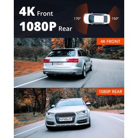 Kingslim 4K Dash Cam with 64GB Card, Front and Rear Car Dashcam Camera for Cars Support WiFi APP GPS, 3" Touchscreen