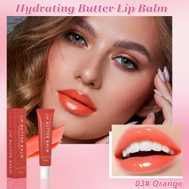 Summer Lip Balm with Butter, Lip Butter Balm, Lip Butter Balm for Instant Moisture, Shine and Hydration, Nourishing Lip Mask with Plant Extract, Shiny Lip Oil (Orange)