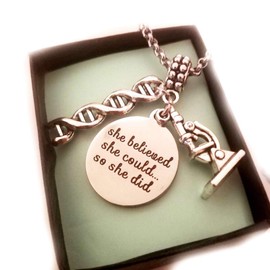 Microscope DNA Charm on Bracelet Necklace Keychain, Science Biology Chemistry gift for girls Women