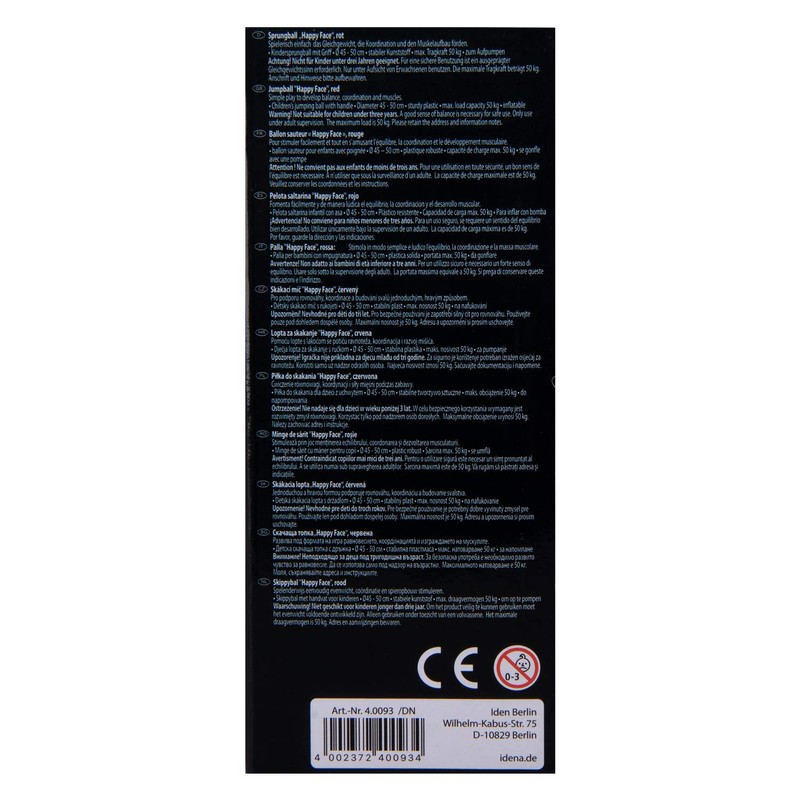 Idena 40093 Jumping Ball Happy Face, 45-50 cm, Red