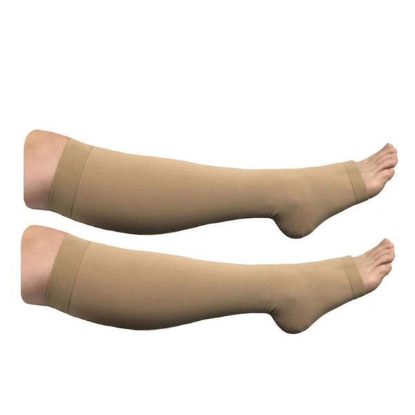 HealthyNees Big Tall Plus Size Wide Calf & Extra Wide 20-30 mmHg Open Toe Medical Compression Leg Swelling Circulation Men Women Socks (Beige, Mid Calf 2XL)