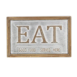 Homeroots 14" X 21" Gray and Brown Eat Wood and Metal Wall Decor