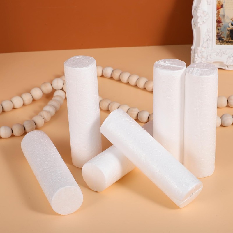 Hemobllo 6pcs White Foam Cylinders 12.5×3.5in – Kid-Safe Polystyrene Craft