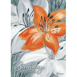 Shared Blessings Orange Tiger Lily 1 Count Christian Birthday Card for Her, Religious NIV Scripture Bible Verse, Envelope Included