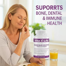 Vita4Life!® Calcium Malate + D3 Fast-Dissolve Capsules, 1200 mg Bioavailable Calcium, 800 IU Vitamin D₃, Non-GMO, Gluten- & Dairy-Free (260 Count)