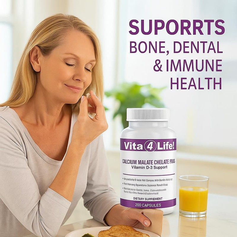 Vita4Life!® Calcium Malate + D3 Fast-Dissolve Capsules, 1200 mg Bioavailable