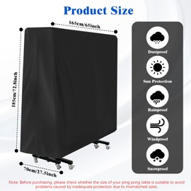 Venprodium 165 x 70 x 185 cm Table Tennis Table Cover, Oxford Cover, Table Tennis Table, Outdoor, Waterproof Table Tennis Cover, Outdoor, Tear-Resistant, for Outdoor and Indoor, Black