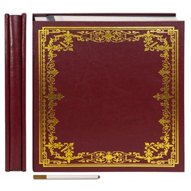 Vienrose Large Self-Adhesive Album Artificial Leather Cover Scrapbook Album 10.63"x11.02" Vintage Printed Memory Book DIY 40 Blank Pages with A Metallic Pen, Red