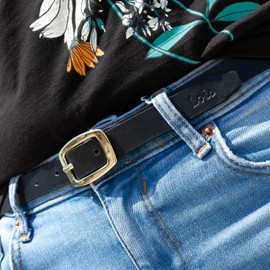 Lois - Wide Leather Belt for Women, Belt 3 cm Wide, Leather Belt, Elegant Belt, Belt, black-gold