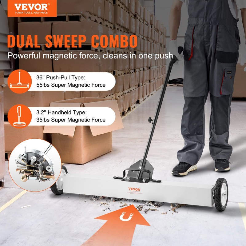 VEVOR 36-Inch Magnetic Sweeper with Wheels, 55 lbs Capacity, with
