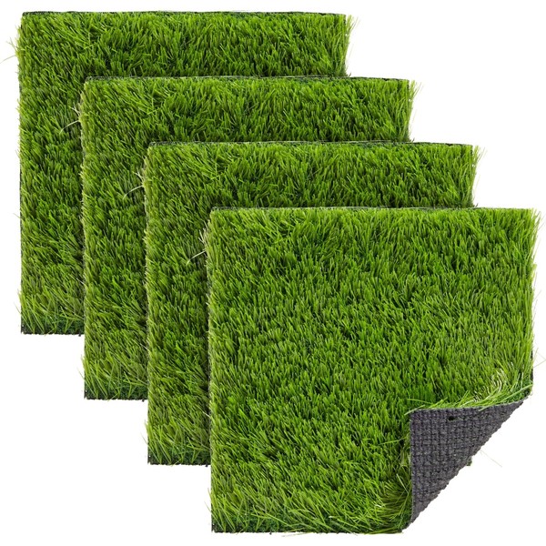 4-Pack Artificial Grass Mat Squares 30.5 x 30.5 cm Fake Turf Tiles for Balcony, Patio, Outdoor Faux Placemats, DIY Crafts and Decorations (Green, 2cm Pile Height)