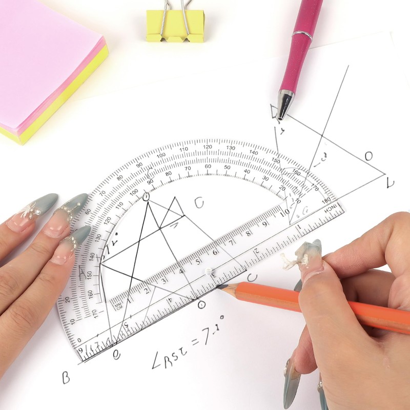 Unjoo Plastic Protractor Math Protractors 180 Degrees for Geometry Classroom