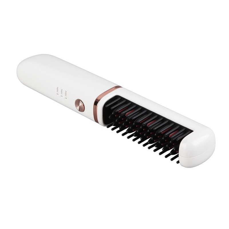 Hair Straightener Brush USB Rechargeable Hair Straightening Curling Brush Pearl
