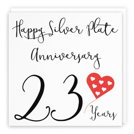 Hunts England - 23rd Wedding Anniversary Card - Happy Silver Plate Anniversary - 23 Years - Red Heart Collection