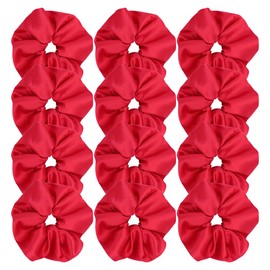 12 Pcs Oversized Satin Silk Scrunchies Hair Ties for Women Girls Bracelets Ponytail Holder Hair Bands Elastic Ropes Big Hair Bun Accessories (Oversized 12Pcs-Red)