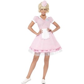 Smiffys 50s Diner Girl Costume, Pink with Dress & Mini Hat, 1950's Rock'n'Rolla Fancy Dress, 1950s Dress Up Costumes