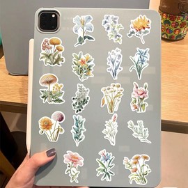 50-Pack Pastel Floral Botanical Stickers - Nature Flower Plant Stickers for Scrapbooking, Journals, Water Bottles, Laptops