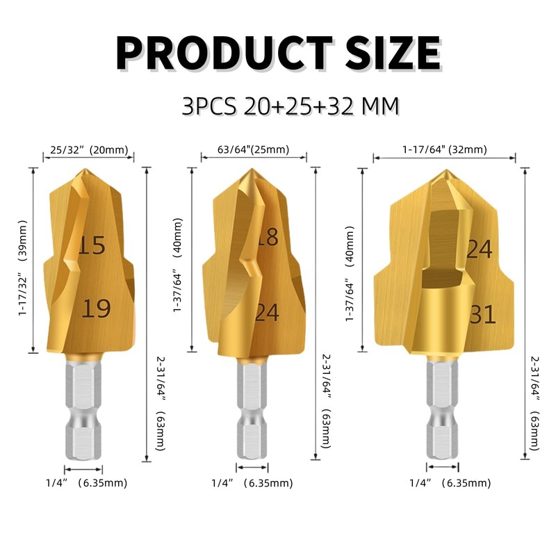 yikinb 3 Pcs PPR Lifting Step Drill Bits,Expansion Repair Drill