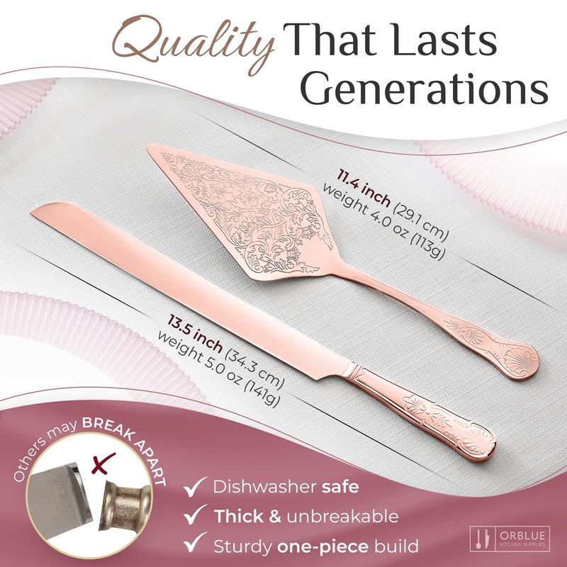 Orblue Wedding Cake Knife and Server Set - Premium, Beautifully