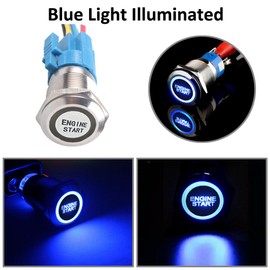 ETOPARS Stainless Steel 19 mm Momentary Rocker Switch 12 V 5 A Car Rocker Switch Metal Pressure Switch Waterproof On/Off Start Switch with Wire Plug Blue Light Engine Start