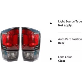 QCL-Autoparts Pair Tail Lights For 2016-2021 2022 2023 Toyota Tacoma Driver & Passenger Side