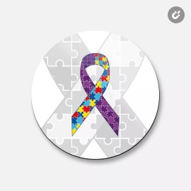 Unbranded Autism And Epilepsy Day Puzzle Ribbon | 4'' X 4'' Round Decorative Magnet