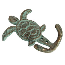 Cast Iron Sea Turtle Double Hook Bronze with Green Verdigris Patina Great Gift 3.5"W X 4.5"H 6744