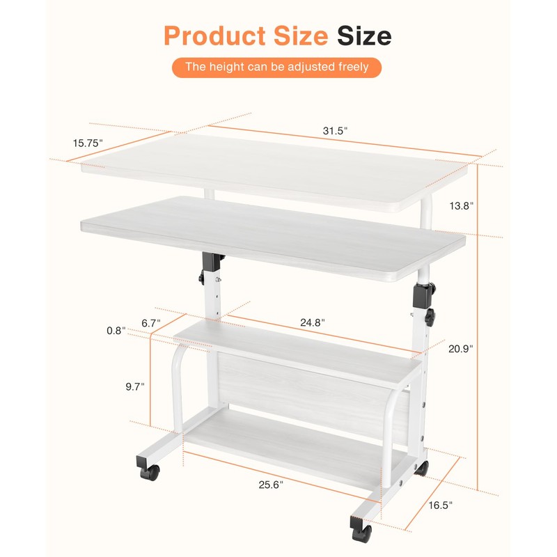 QZMDSM Portable Desk with Wheels Small Standing Desk on Wheels