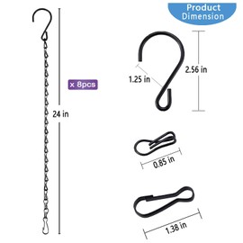 Plant Hanging Chains, 8 Pack 24 inch Metal Garden Hanging Chains for Hanging Planter Basket Bird Feeder Lanterns Decorative Ornaments Wind Chimes Billboards DIY Crafts Outdoor/Indoor Use(Black)