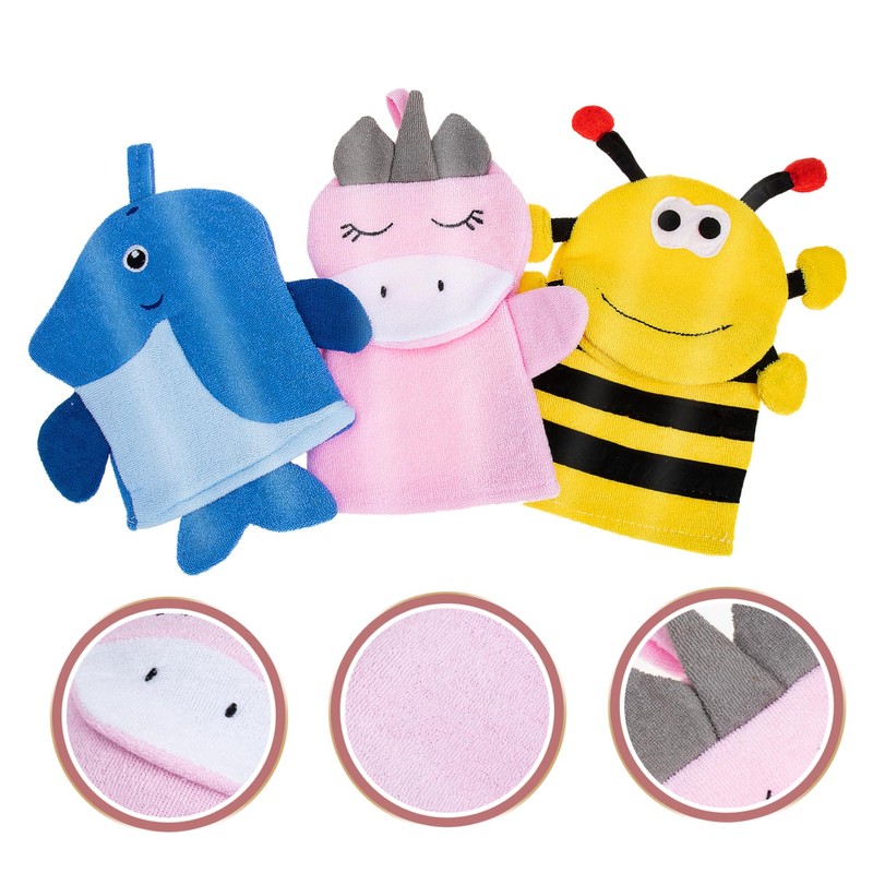 BIUDECO 3pcs Cartoon Bath Scrubber Mitts for Boy Girl Gentle