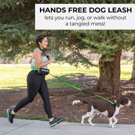 Squirrel Products Hands Free Dog Leash with Hip Belt/Crossbody Strap, Zipper Pouch, and Shock Absorbing Bungee for Walking or Jogging with pet (Green, Black)
