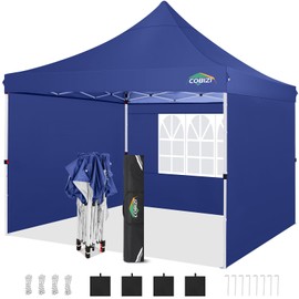 COBIZI 10x10ft Pop Up Canopy with 4 Removable Sidewalls, Easy Up Commercial Gazebos, Waterproof and UV50+ Gazebo with Portable Bag, Adjustable Leg Heights, Tents for Parties, with 4 sandbags