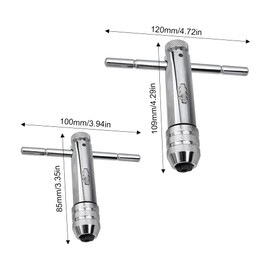 POHOVE Pack of 2 T Handle Tap Wrench Ratchet, Tap Wrench for Taps, Adjustable Hand Tap Cutter Set, Tap Holder for Metric Taps M3-M8/M5-M12 (Colour: Silver)