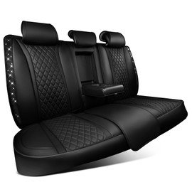 CAR PASS Bling Diamond Back Seat Covers, Nappa Leather Rear Seat Bench Cushion Waterproof Breathable Back Row Protector Universal Fit Car Sedan SUV Pickup Truck Shining Rhinestone Sparkle, Black