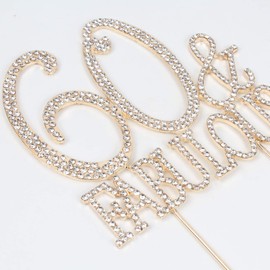 Hatcher lee 60 & Fabulous Decoración para tartas de 60 años de cumpleaños o 60 aniversario de boda, decoración de fiesta de vidrio dorado