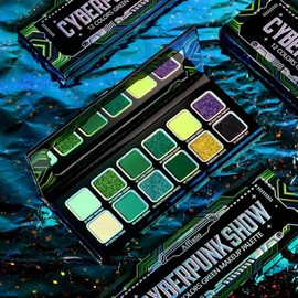 La Catrina Paleta De Sombras De Ojos Verdes 12 Colores Brillantes Holográficos Verdes Cibernéticos Con Acabado Mate Brillante Para Una Apariencia