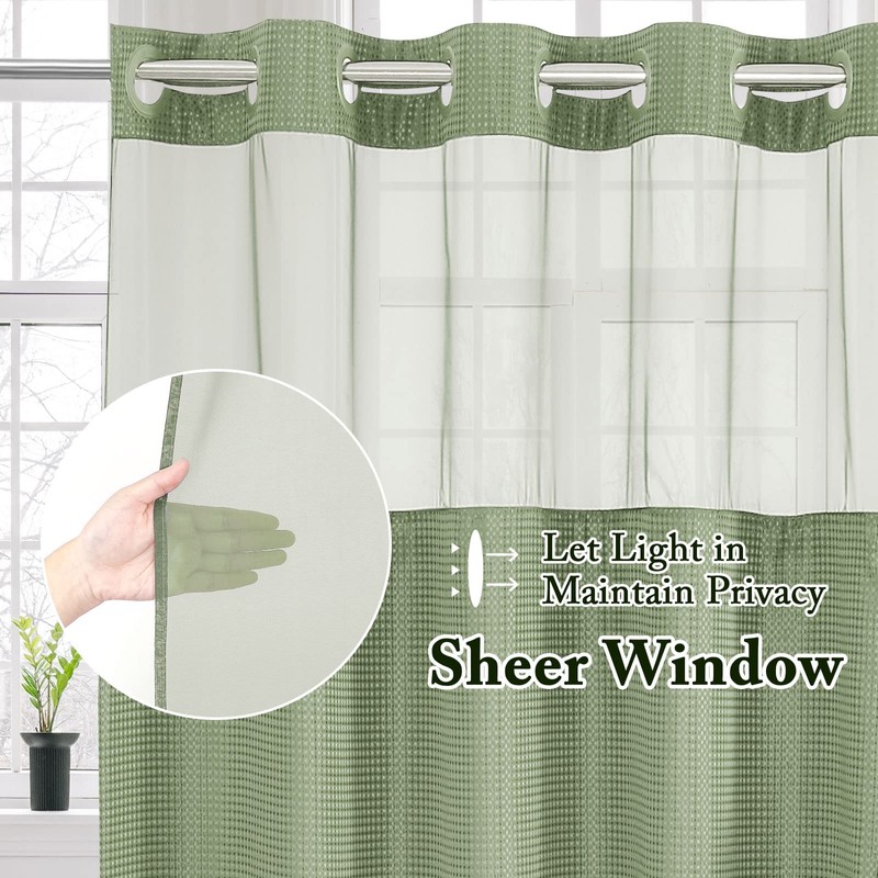 Gibelle No Hook Waffle Weave Shower Curtain with Snap-in Fabric