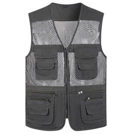 YWSY Men's Summer Vest, Thin, Multifunctional, 10 Pockets, Quick Drying, Sweat Absorbent, Breathable, Mesh, Side Fan, Cotton, Vest, Photographer, Summer Vest, Large Size, Outdoor Fishing, Climbing