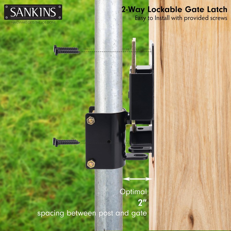 SANKINS 2 Way Heavy Duty Lockable Gate Latch, Black Anti-Sag